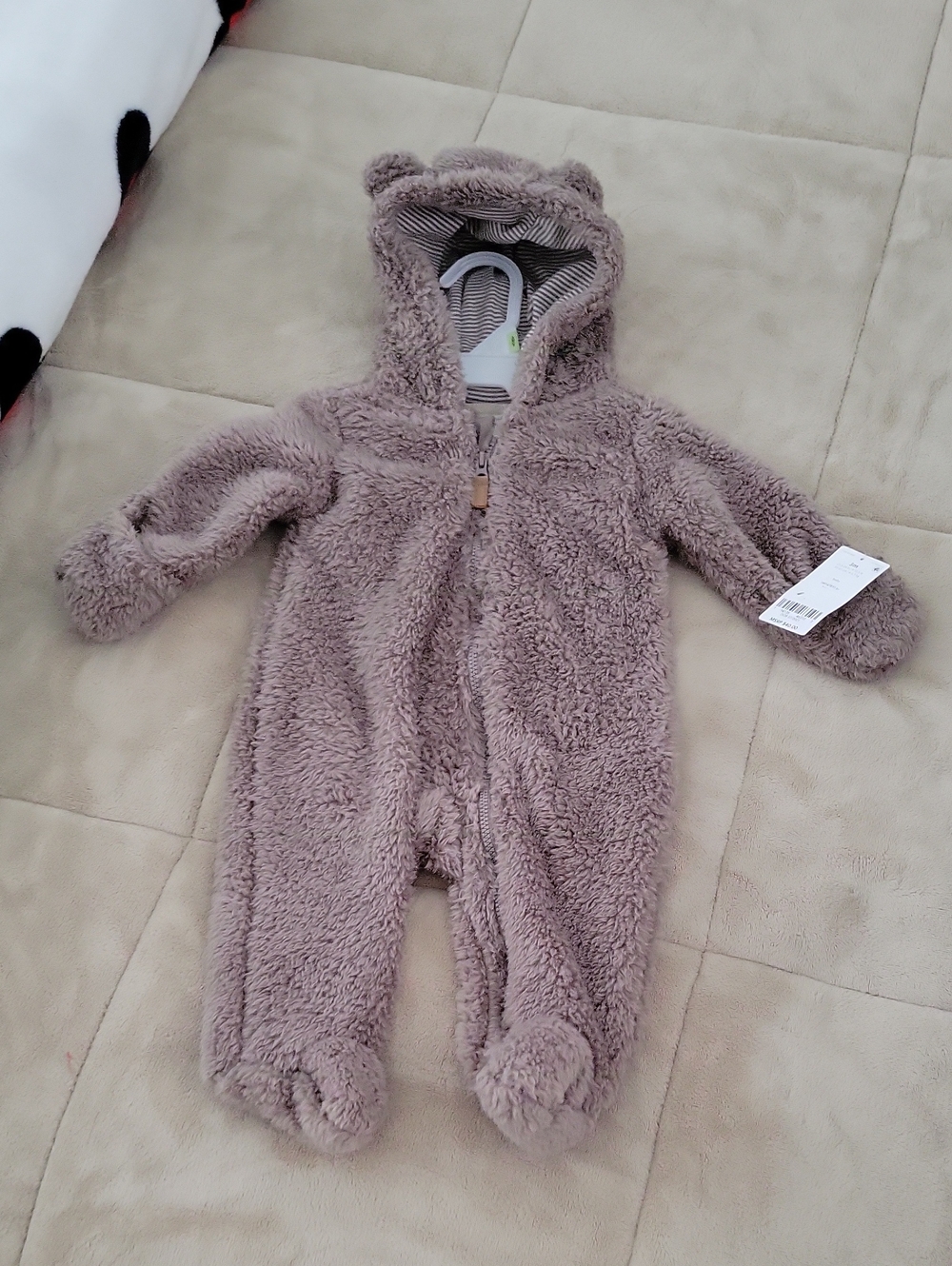 Carter's Plush Bear Hooded One-Piece in Taupe